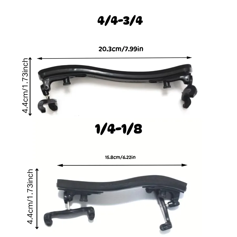 Size chart: the 4/4-3/4 rest measures 20.3 cm long and the 1/4-1/8 rest measures 15.8 cm, both 4.4 cm tall